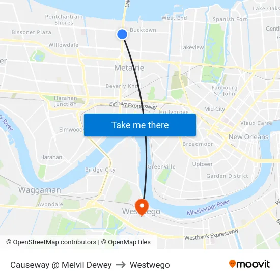 Causeway @ Melvil Dewey to Westwego map