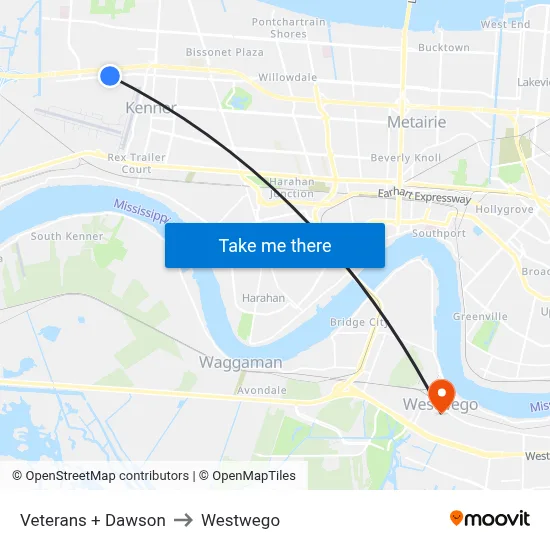 Veterans + Dawson to Westwego map
