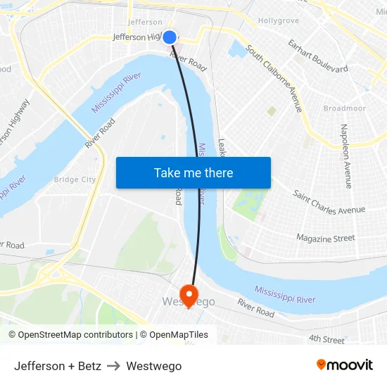 Jefferson + Betz to Westwego map