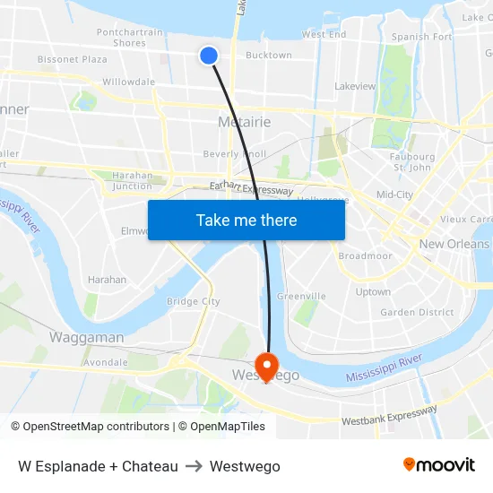 W Esplanade + Chateau to Westwego map