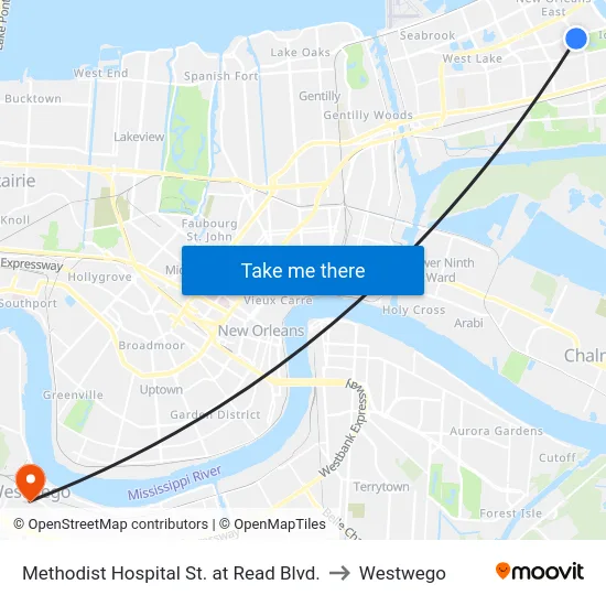 Methodist Hospital St. at Read Blvd. to Westwego map