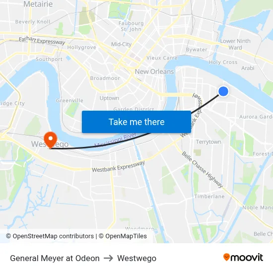General Meyer at Odeon to Westwego map