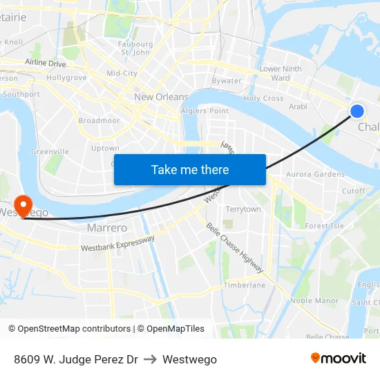 8609 W. Judge Perez Dr to Westwego map