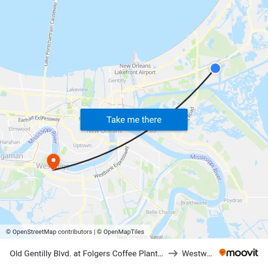 Old Gentilly Blvd. at Folgers Coffee Plant Gate 1b to Westwego map