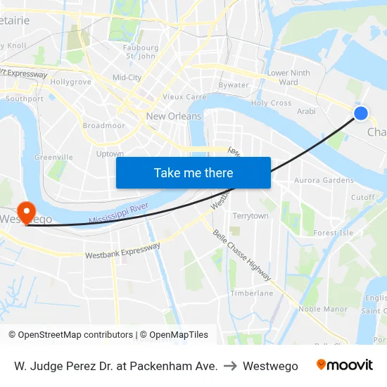 W. Judge Perez Dr. at Packenham Ave. to Westwego map