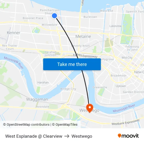 West Esplanade @ Clearview to Westwego map