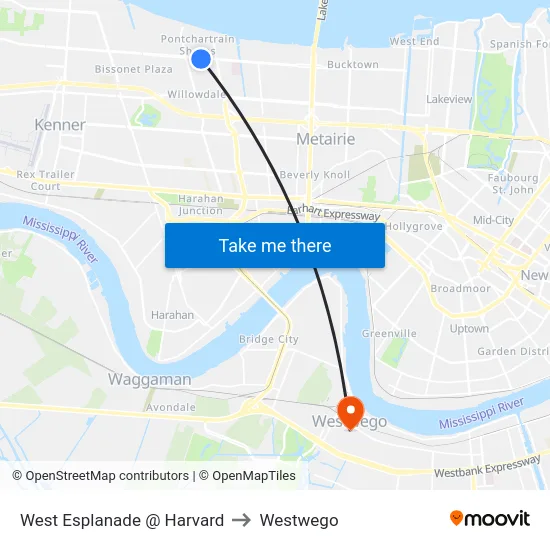 West Esplanade @ Harvard to Westwego map