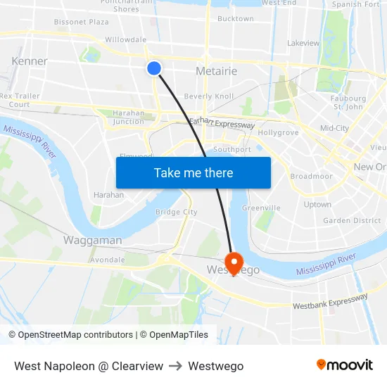 West Napoleon @ Clearview to Westwego map