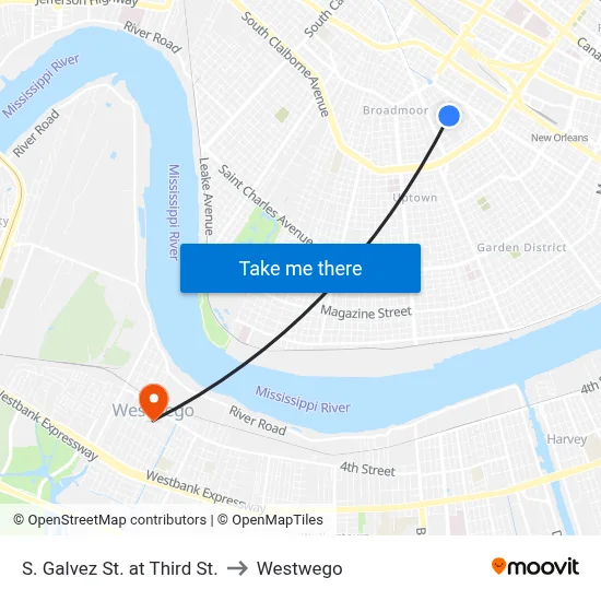 S. Galvez St. at Third St. to Westwego map