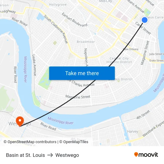 Basin at St. Louis to Westwego map