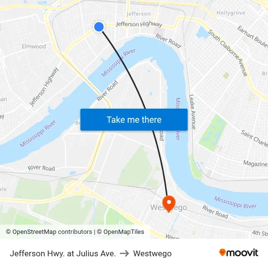 Jefferson Hwy. at Julius Ave. to Westwego map