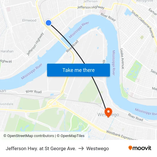 Jefferson Hwy. at St George Ave. to Westwego map