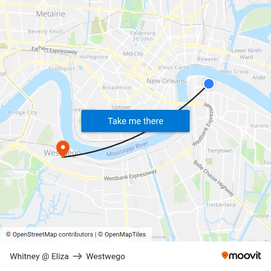 Whitney @ Eliza to Westwego map