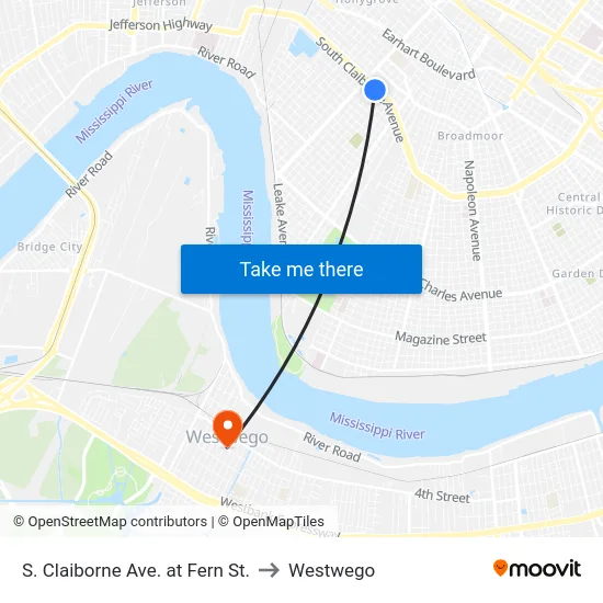 S. Claiborne Ave. at Fern St. to Westwego map