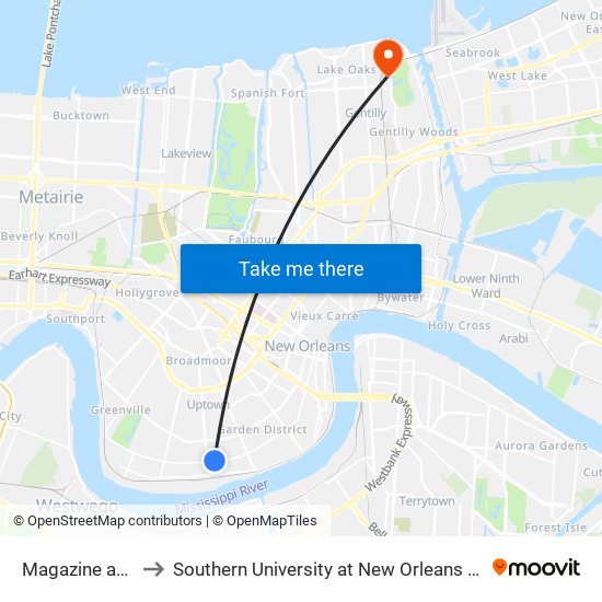 Magazine at Milan to Southern University at New Orleans - Park Campus map