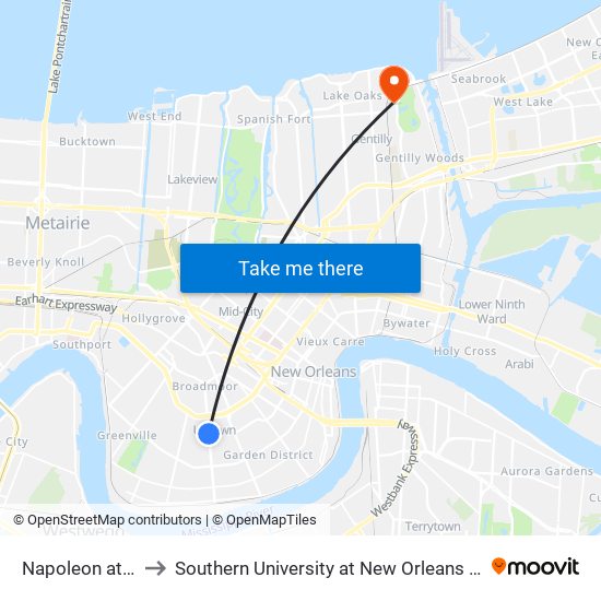 Napoleon at Freret to Southern University at New Orleans - Park Campus map
