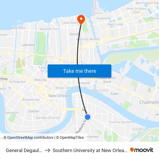 General Degaulle at Marr to Southern University at New Orleans - Park Campus map