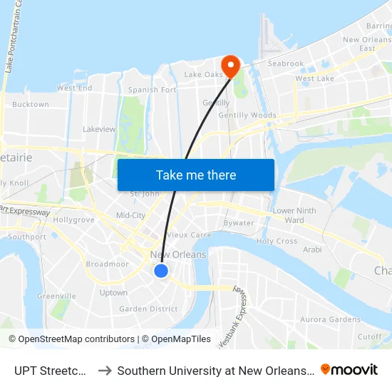 UPT Streetcar Bay 1 to Southern University at New Orleans - Park Campus map