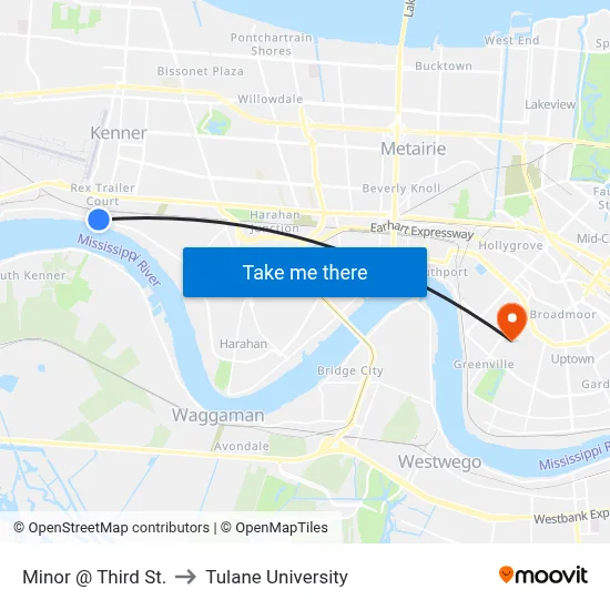 Minor @ Third St. to Tulane University map