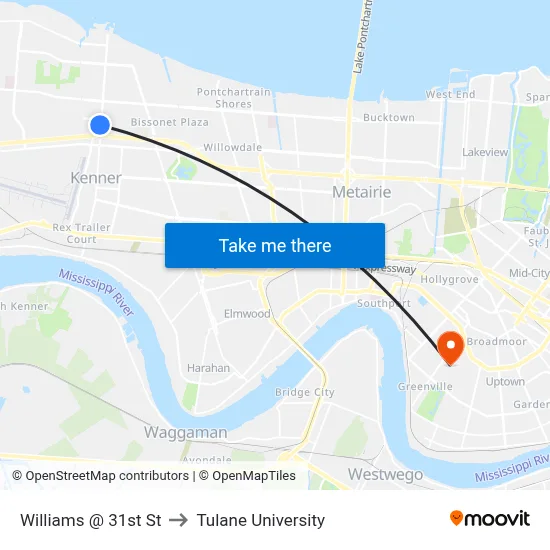 Williams @ 31st St to Tulane University map