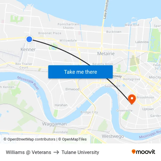 Williams @ Veterans to Tulane University map