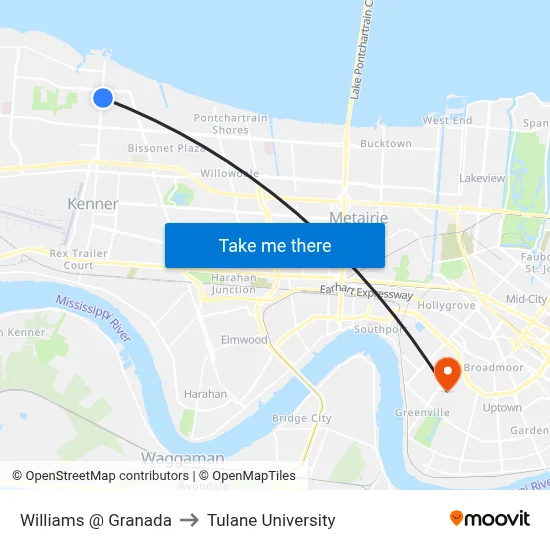 Williams @ Granada to Tulane University map
