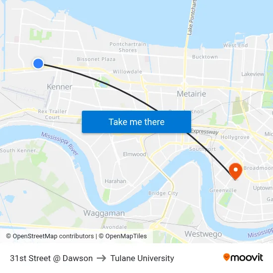 31st Street @ Dawson to Tulane University map