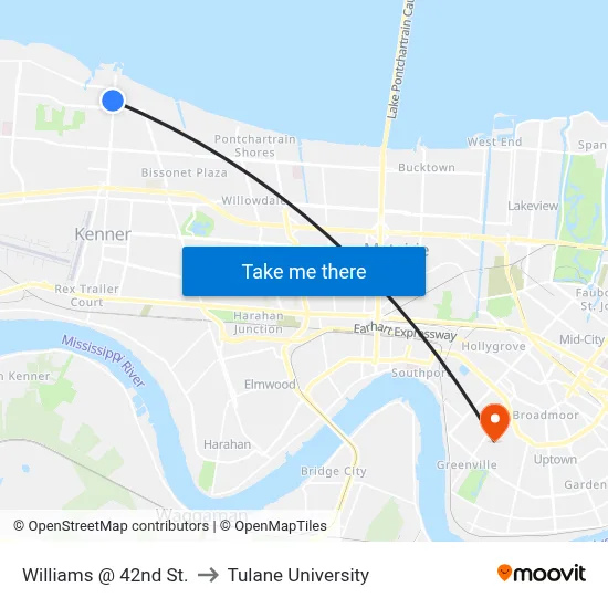 Williams @ 42nd St. to Tulane University map