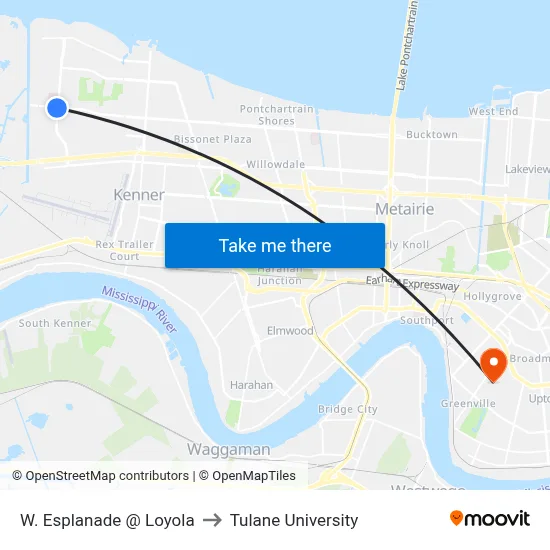 W. Esplanade @ Loyola to Tulane University map