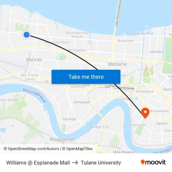 Williams @ Esplanade Mall to Tulane University map