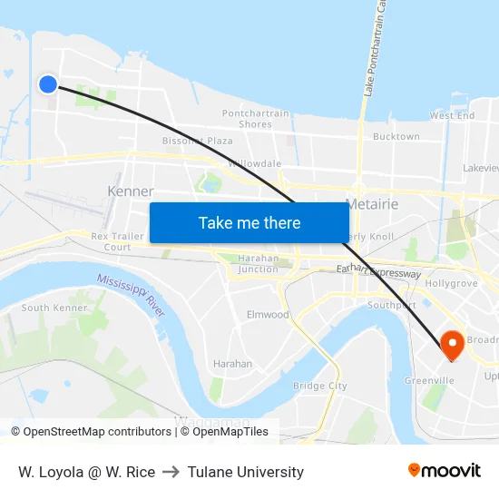 W. Loyola @ W. Rice to Tulane University map
