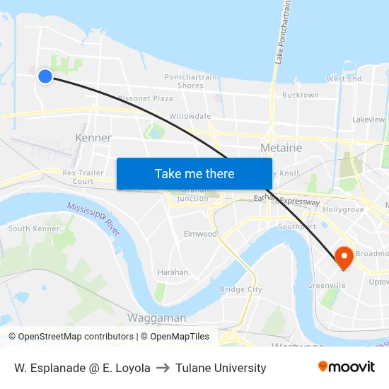 W. Esplanade @ E. Loyola to Tulane University map