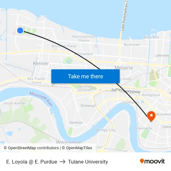 E. Loyola @ E. Purdue to Tulane University map