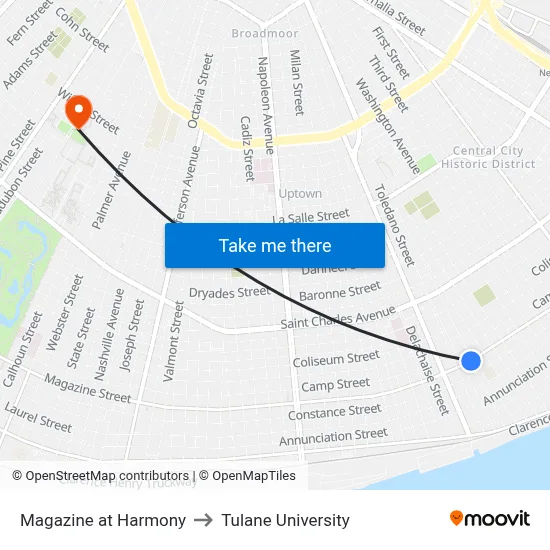 Magazine at Harmony to Tulane University map