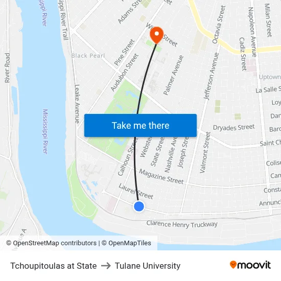 Tchoupitoulas at State to Tulane University map