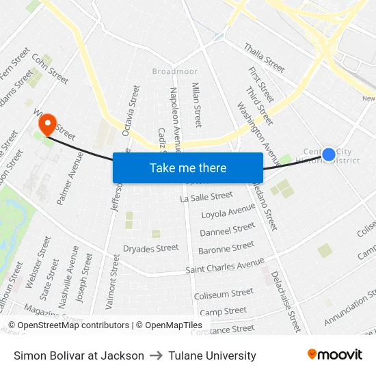 Simon Bolivar at Jackson to Tulane University map
