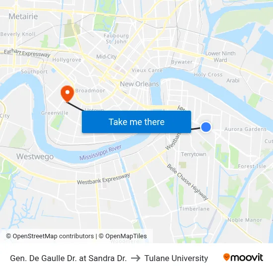 Gen. De Gaulle Dr. at Sandra Dr. to Tulane University map