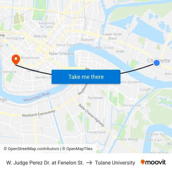 W. Judge Perez Dr. at Fenelon St. to Tulane University map