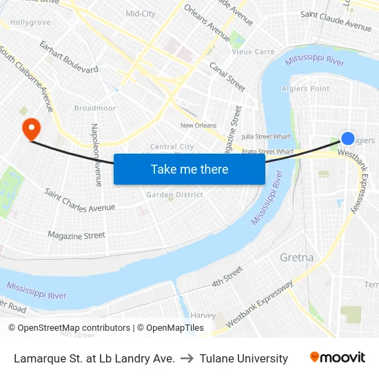 Lamarque St. at Lb Landry Ave. to Tulane University map