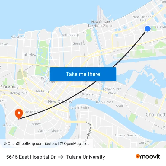 5646 East Hospital Dr to Tulane University map