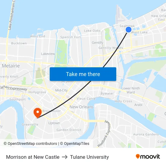 Morrison at New Castle to Tulane University map