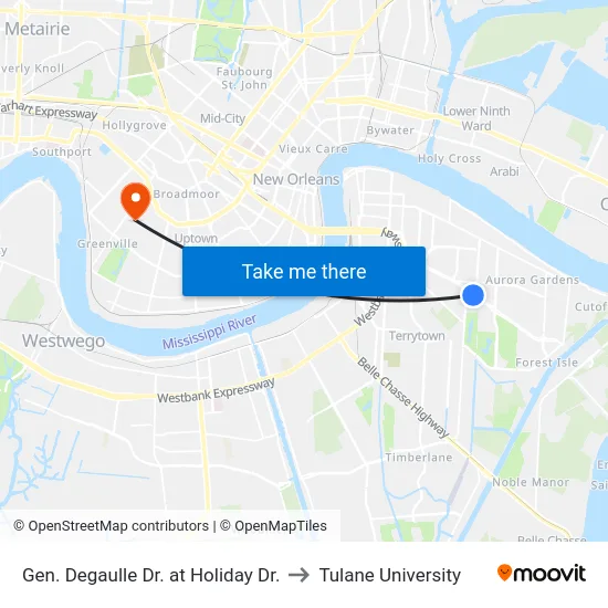 Gen. Degaulle Dr. at Holiday Dr. to Tulane University map