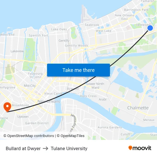 Bullard at Dwyer to Tulane University map