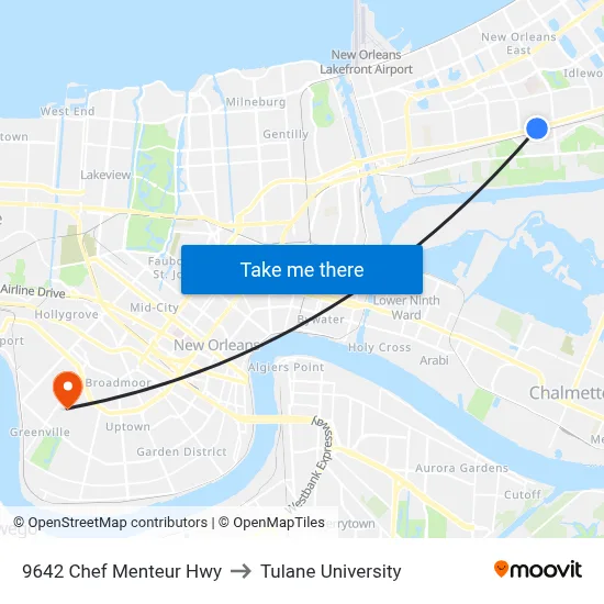 9642 Chef Menteur Hwy to Tulane University map