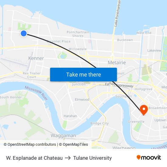 W. Esplanade at Chateau to Tulane University map