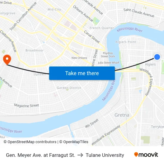 Gen. Meyer Ave. at Farragut St. to Tulane University map