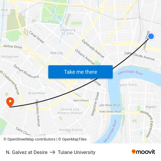 N. Galvez at Desire to Tulane University map