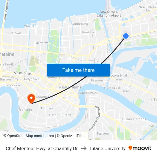 Chef Menteur Hwy. at Chantilly Dr. to Tulane University map