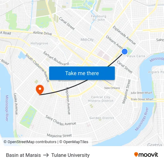 Basin at Marais to Tulane University map