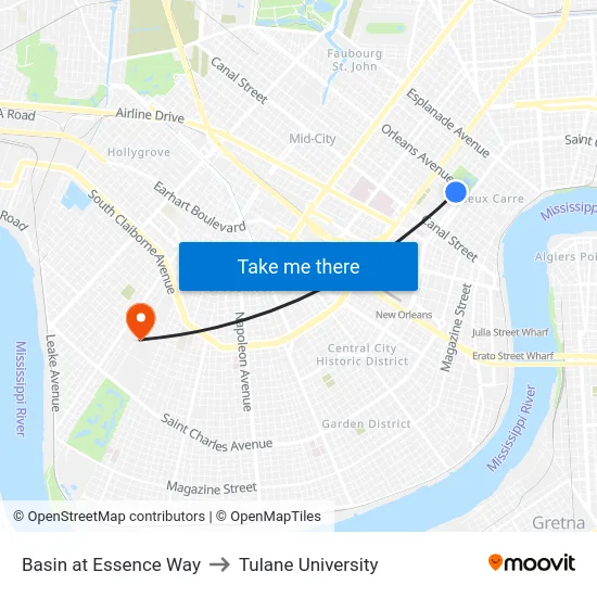 Basin at Essence Way to Tulane University map